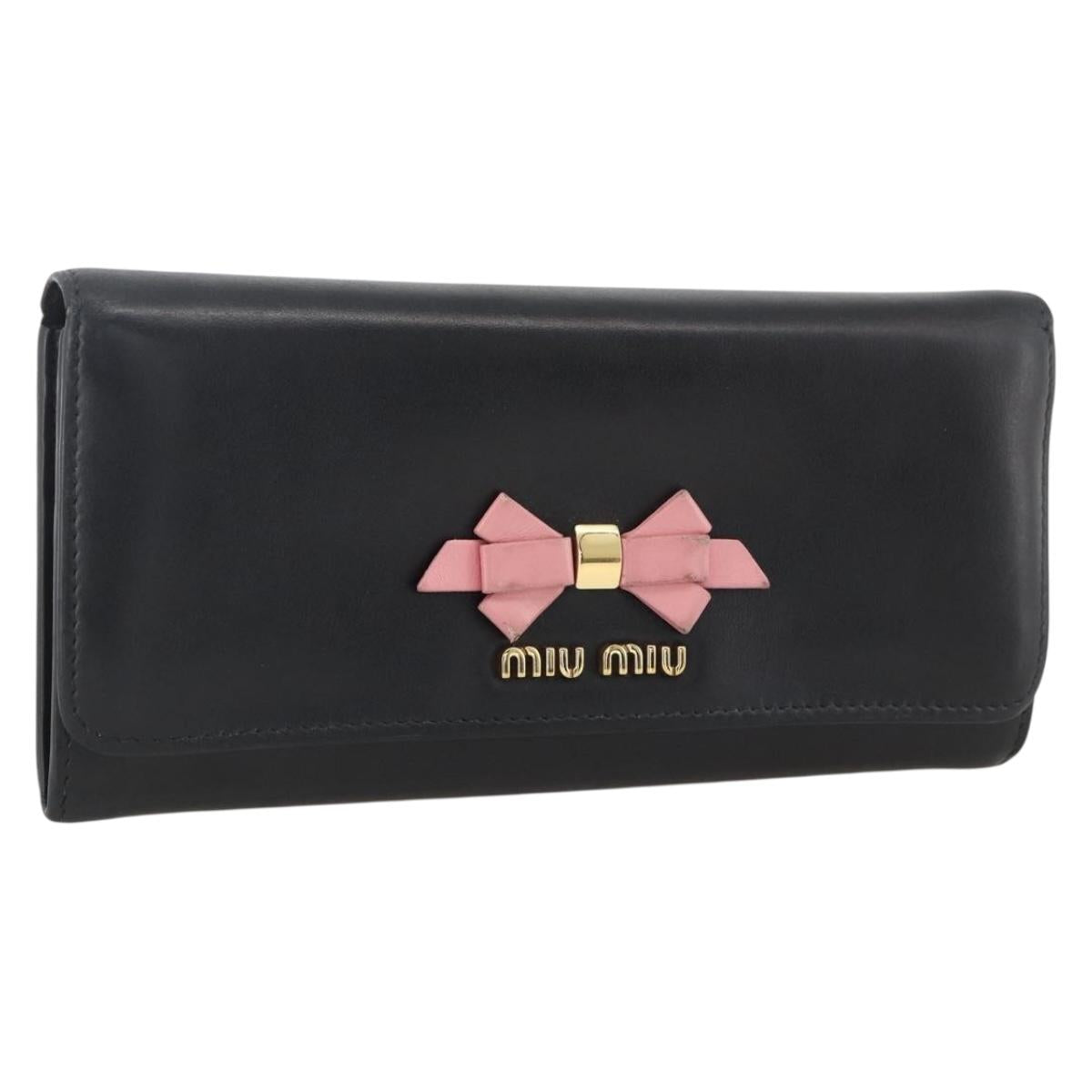 Miu Miu Long Wallet Leather Black Gold Auth bs33771