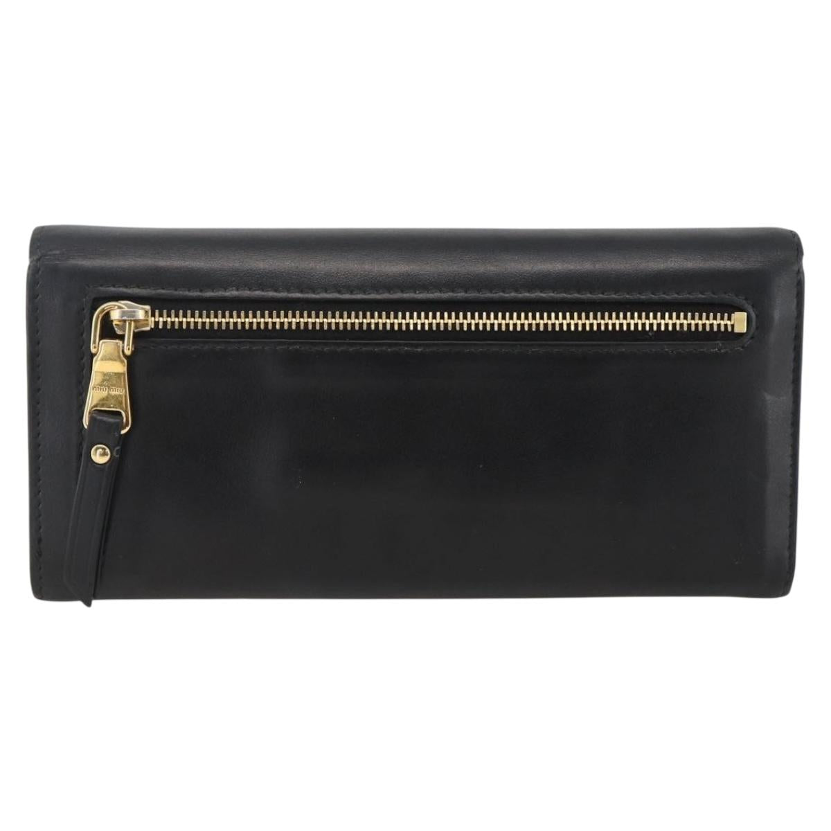 Miu Miu Long Wallet Leather Black Gold Auth bs33771