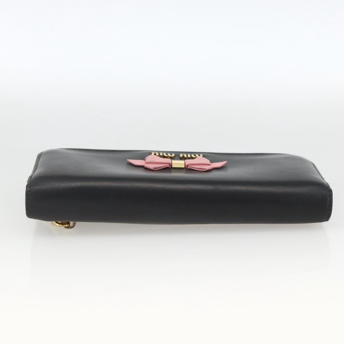 Miu Miu Long Wallet Leather Black Gold Auth bs33771