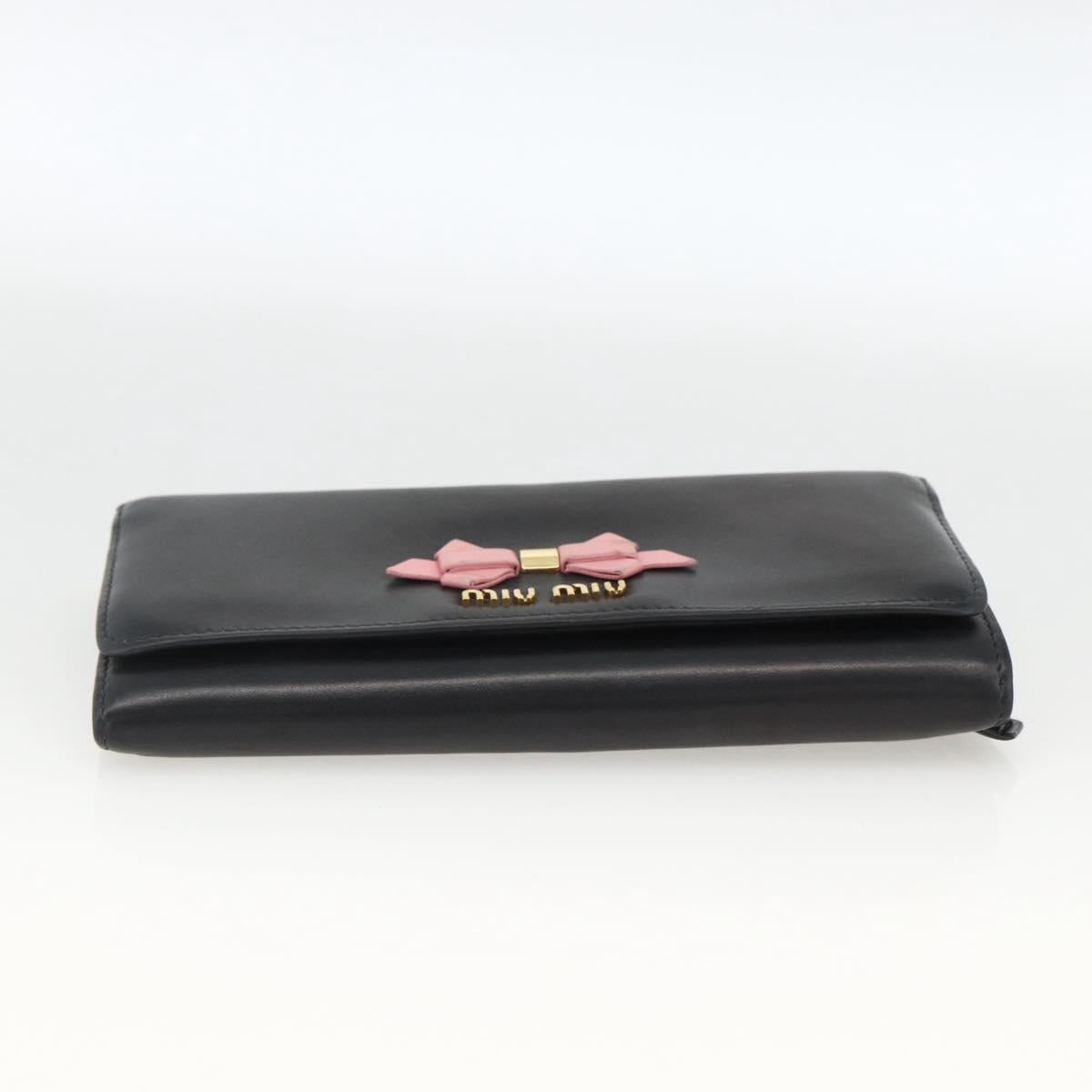 Miu Miu Long Wallet Leather Black Gold Auth bs33771