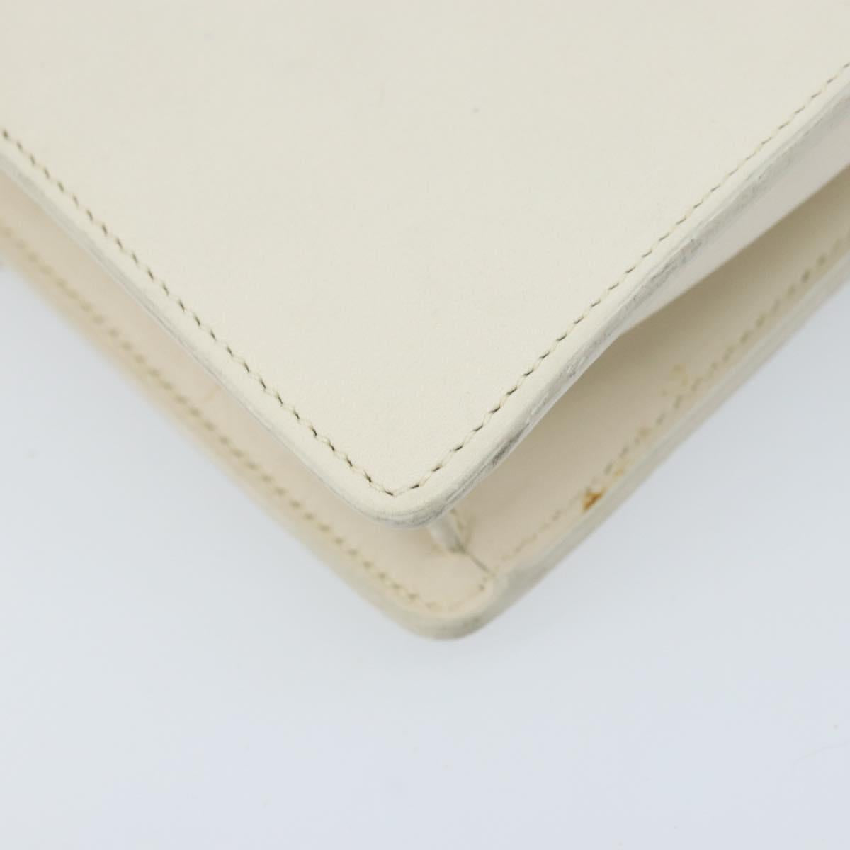 SAINT LAURENT Chain Shoulder Bag Leather White Silver Auth bs33774