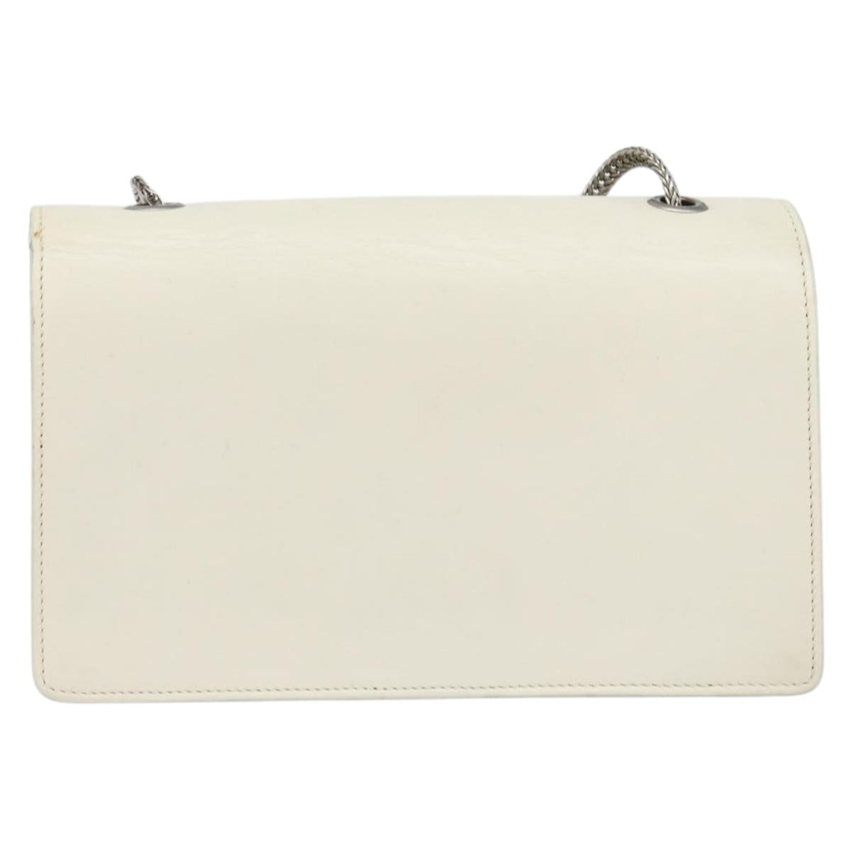 SAINT LAURENT Chain Shoulder Bag Leather White Silver Auth bs33774