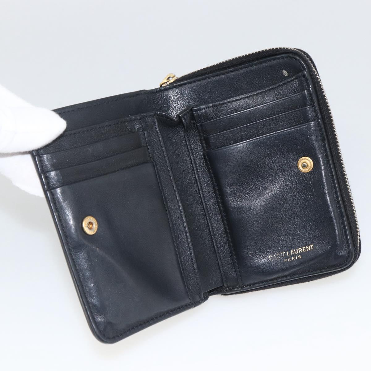 SAINT LAURENT Wallet Leather Black Gold Auth bs33776