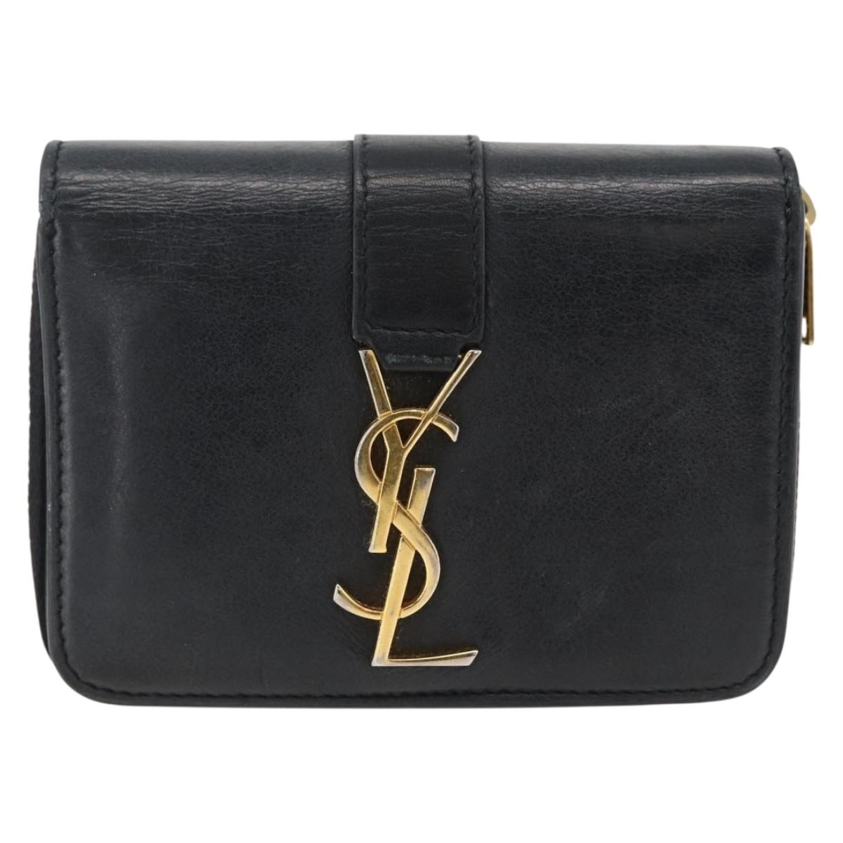 SAINT LAURENT Wallet Leather Black Gold Auth bs33776