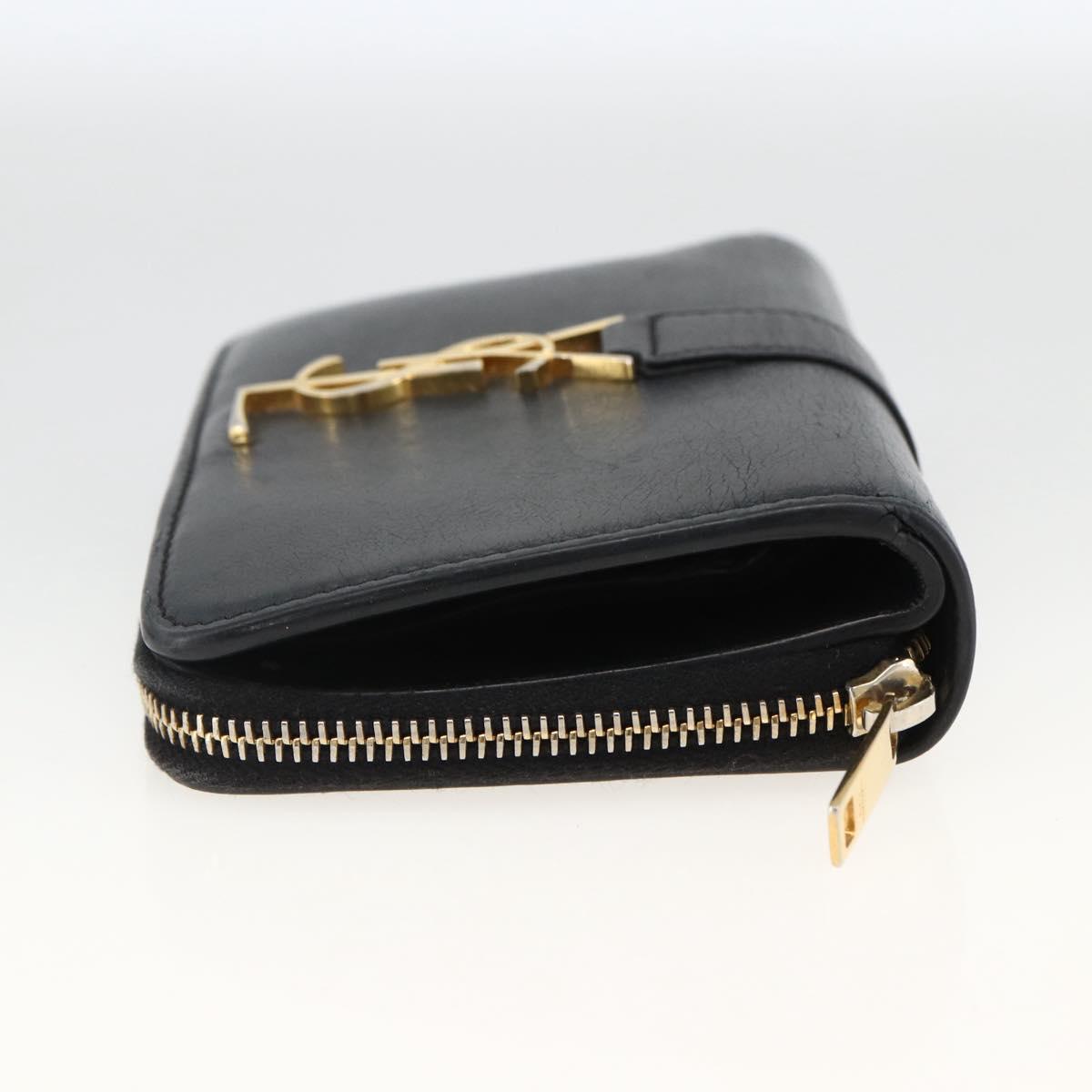 SAINT LAURENT Wallet Leather Black Gold Auth bs33776