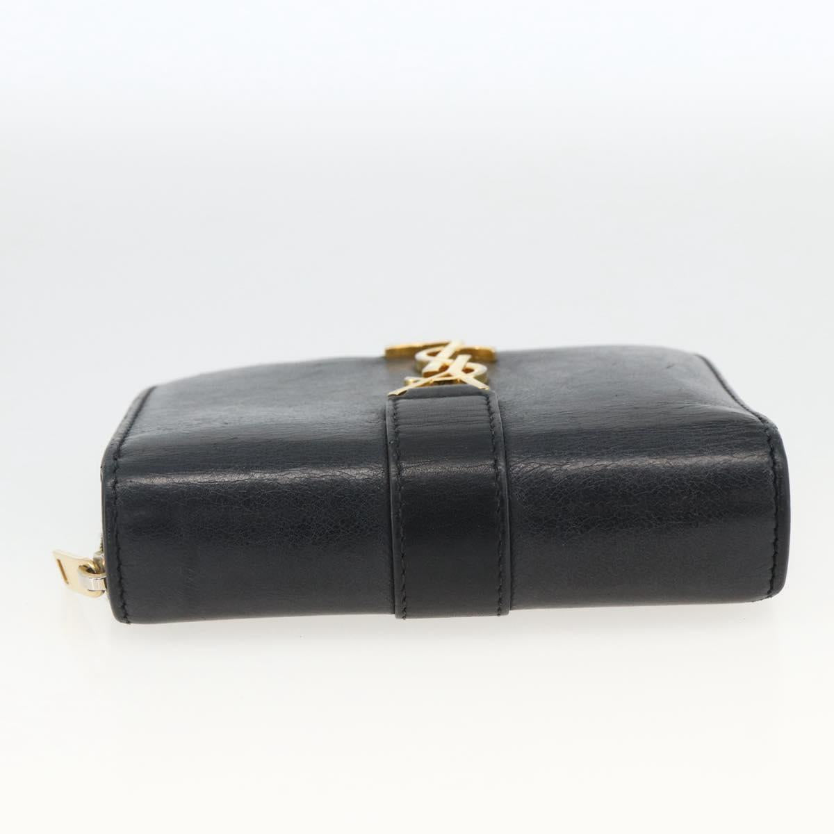 SAINT LAURENT Wallet Leather Black Gold Auth bs33776