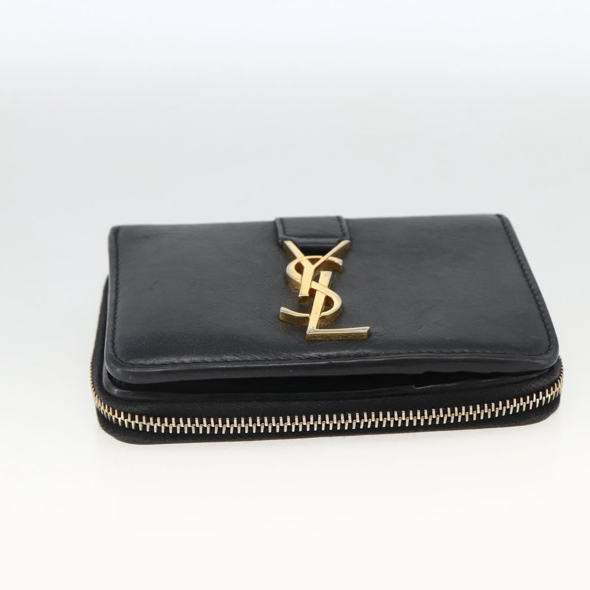 SAINT LAURENT Wallet Leather Black Gold Auth bs33776
