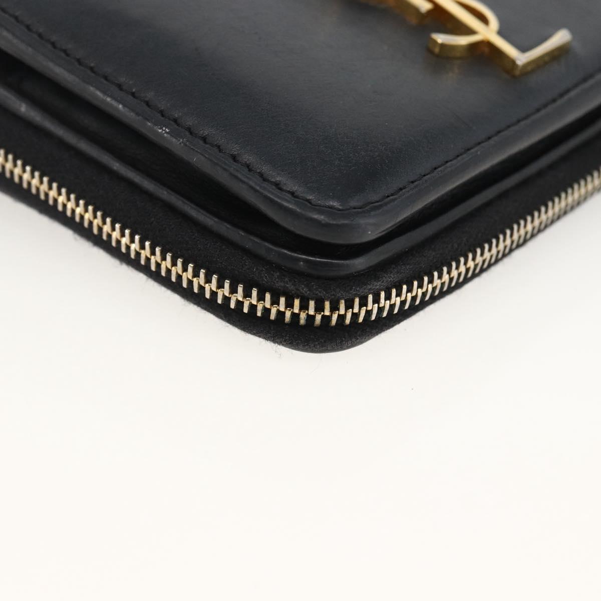 SAINT LAURENT Wallet Leather Black Gold Auth bs33776