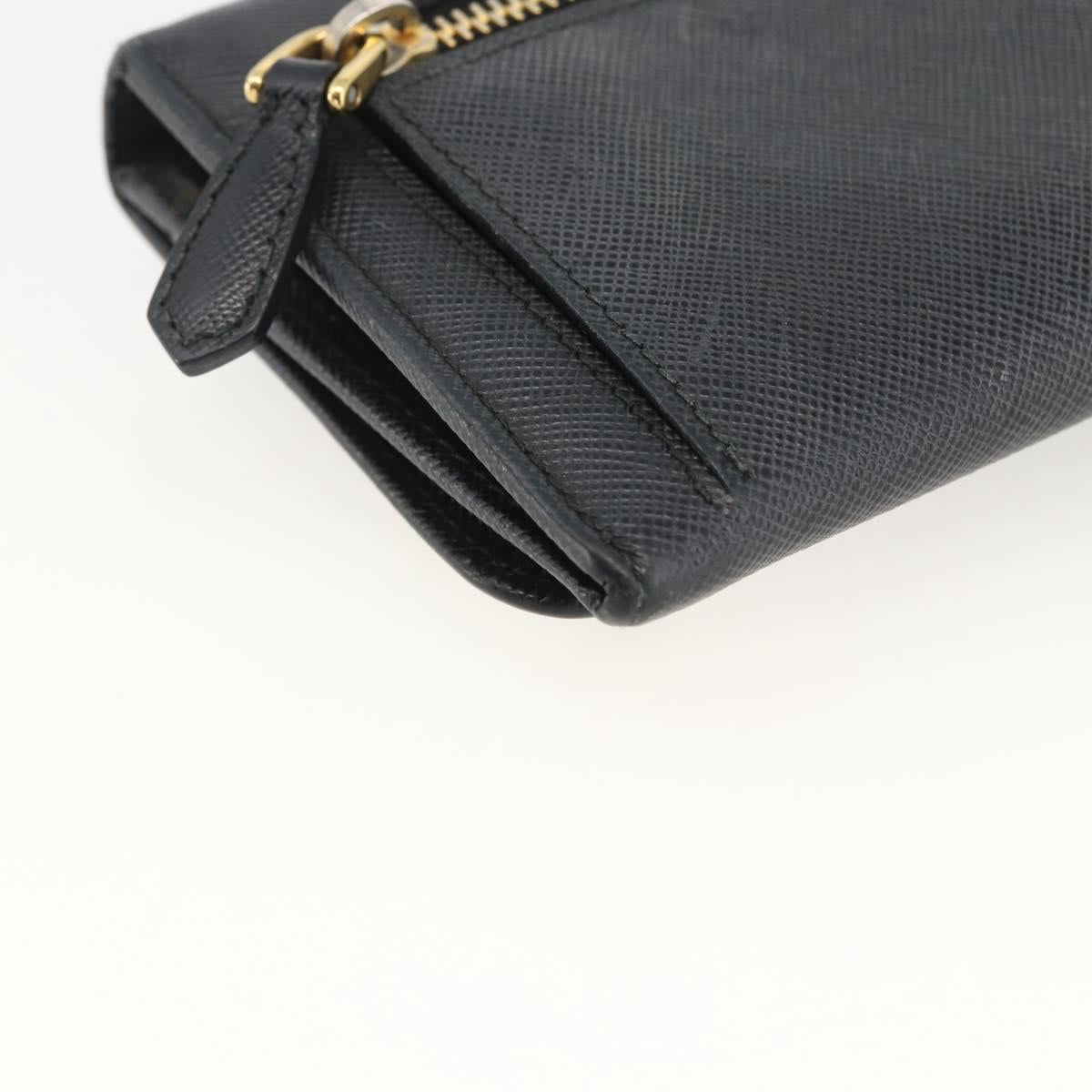 PRADA Long Wallet Safiano leather Black Gold Auth bs33777