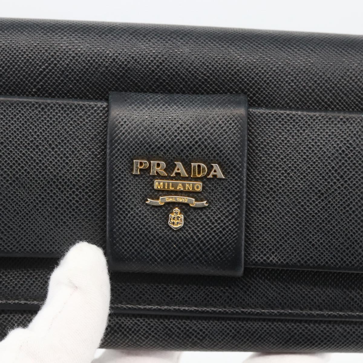 PRADA Long Wallet Safiano leather Black Gold Auth bs33777