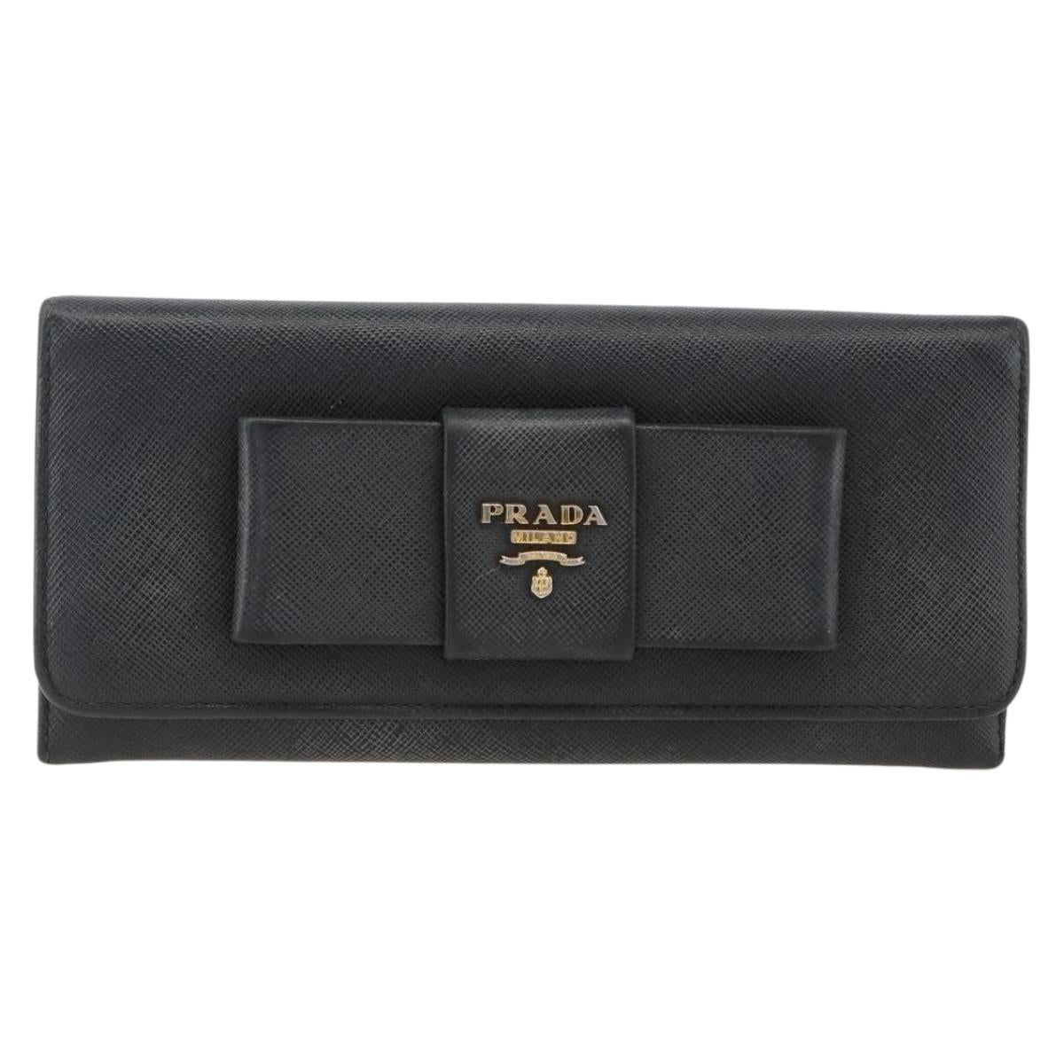 PRADA Long Wallet Safiano leather Black Gold Auth bs33777