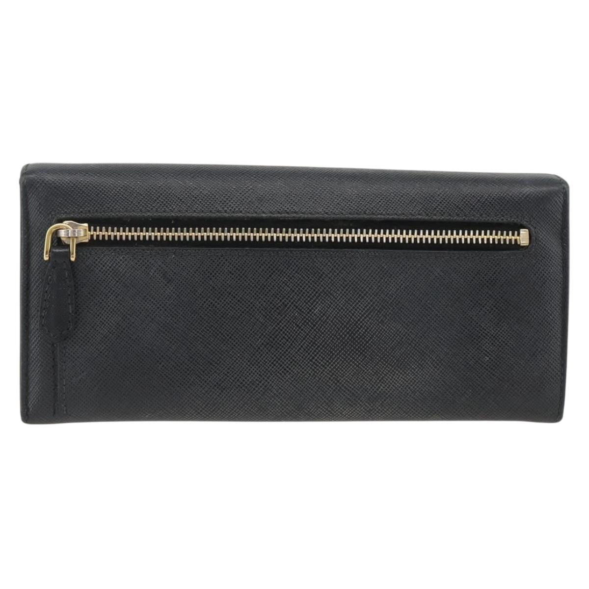 PRADA Long Wallet Safiano leather Black Gold Auth bs33777