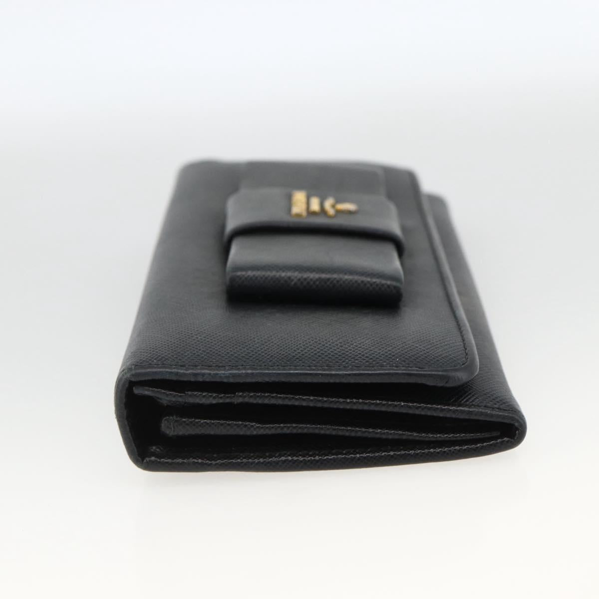 PRADA Long Wallet Safiano leather Black Gold Auth bs33777