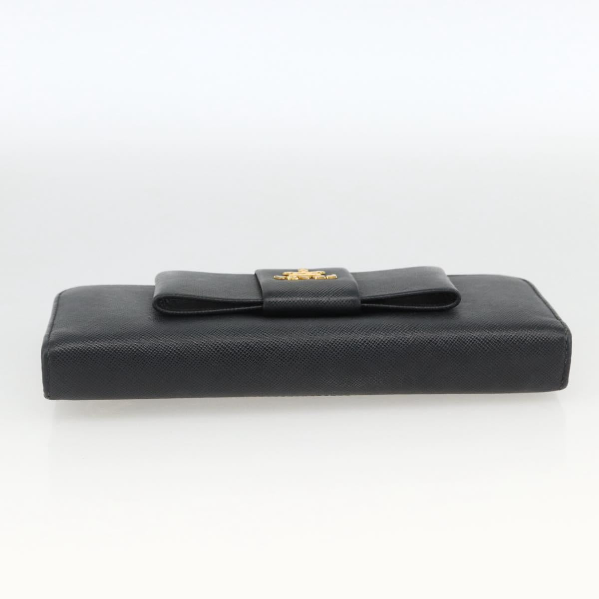 PRADA Long Wallet Safiano leather Black Gold Auth bs33777