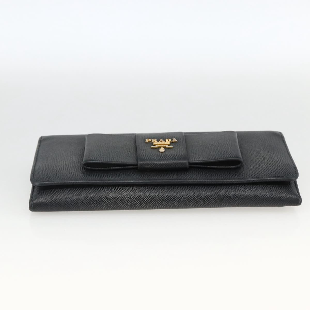 PRADA Long Wallet Safiano leather Black Gold Auth bs33777