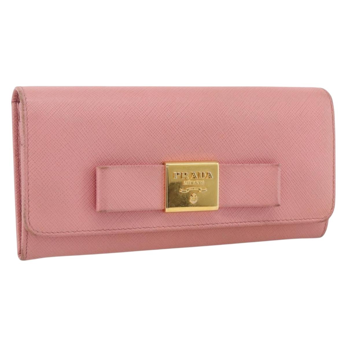 PRADA Long Wallet Safiano leather Pink Gold Auth bs33779