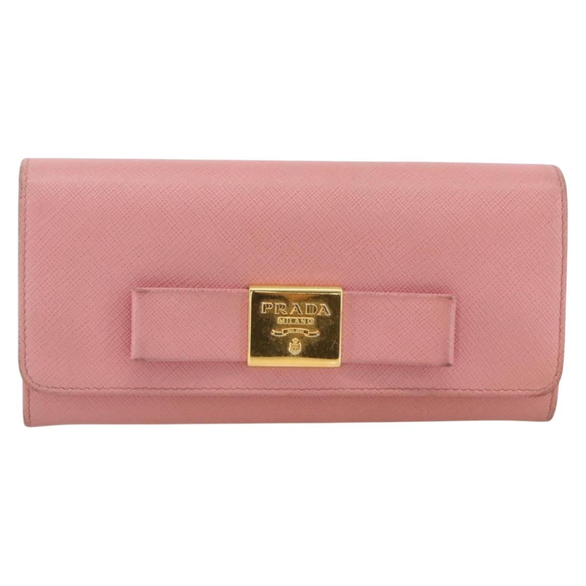 PRADA Long Wallet Safiano leather Pink Gold Auth bs33779