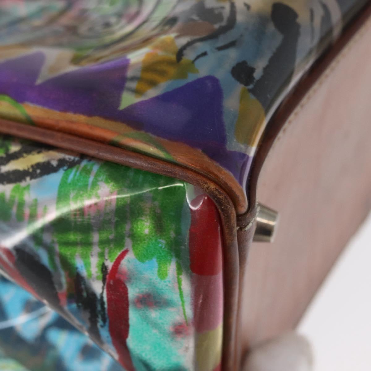 PRADA Tote Bag Vinyl Multicolor Silver Auth bs33781
