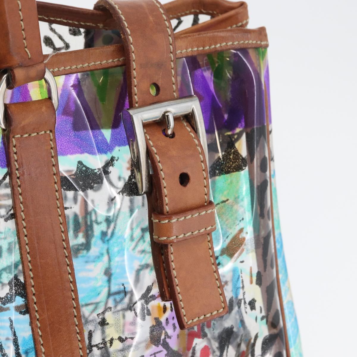 PRADA Tote Bag Vinyl Multicolor Silver Auth bs33781