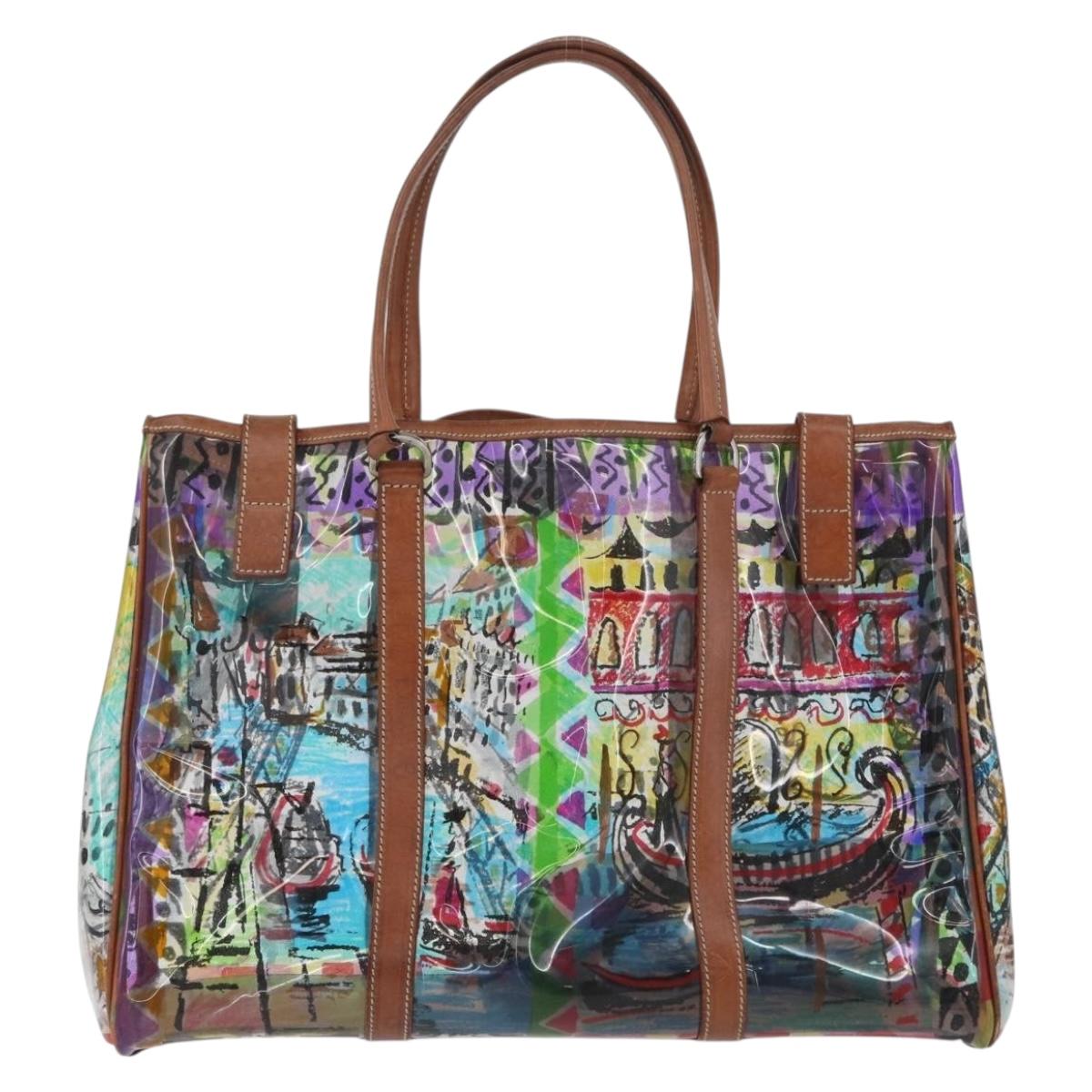 PRADA Tote Bag Vinyl Multicolor Silver Auth bs33781