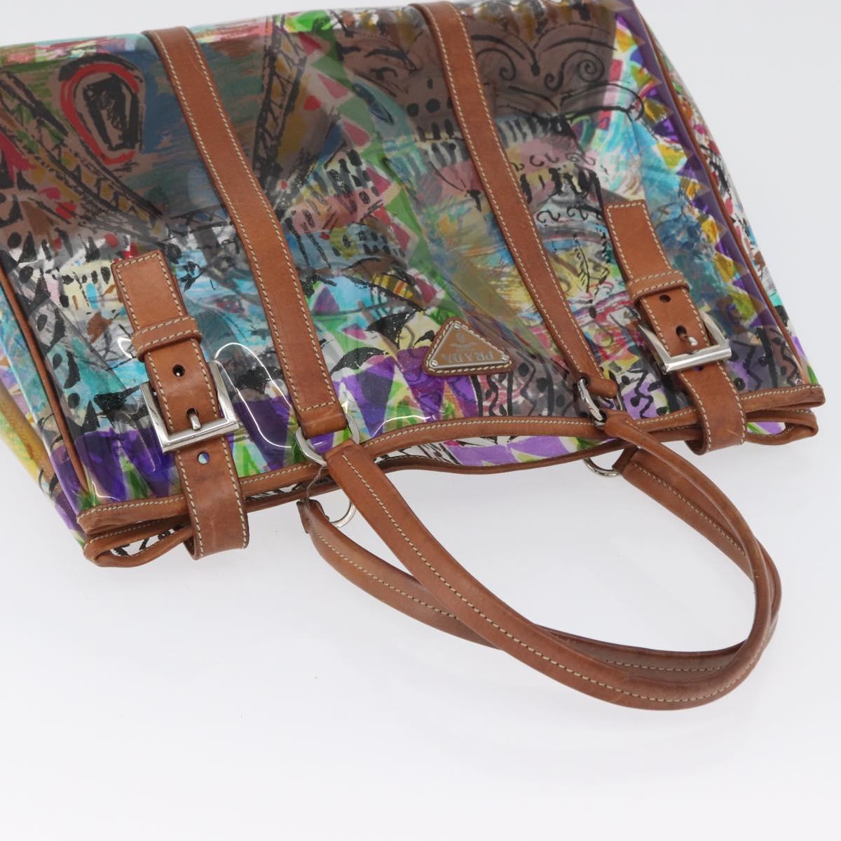 PRADA Tote Bag Vinyl Multicolor Silver Auth bs33781
