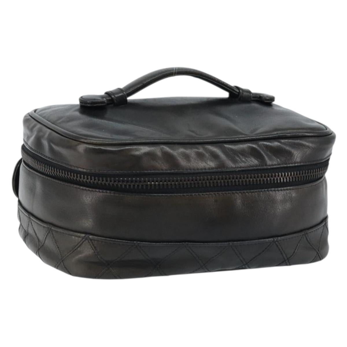CHANEL Bicolore Vanity Hand Bag Leather Black CC Auth bs33805