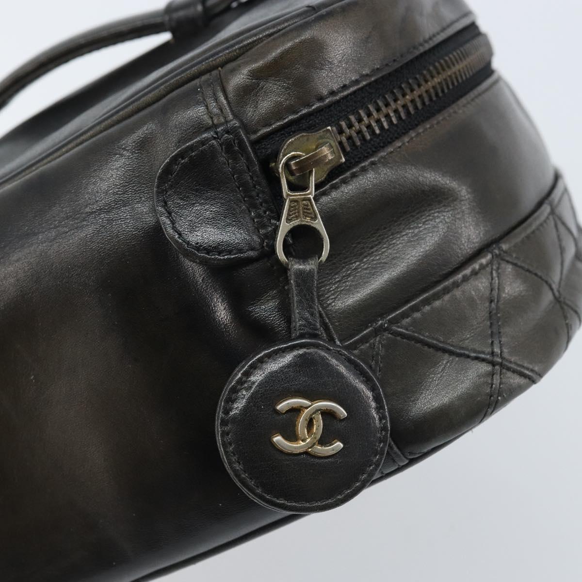 CHANEL Bicolore Vanity Hand Bag Leather Black CC Auth bs33805