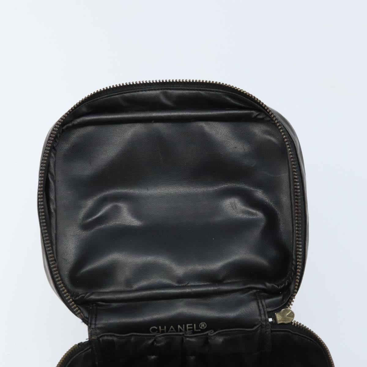 CHANEL Bicolore Vanity Hand Bag Leather Black CC Auth bs33805