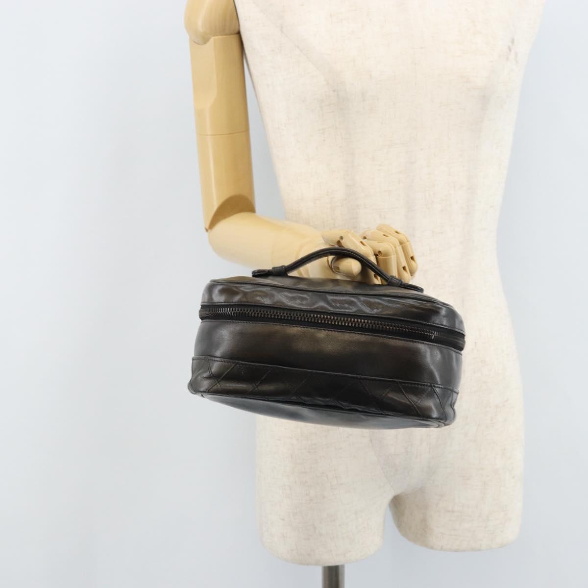 CHANEL Bicolore Vanity Hand Bag Leather Black CC Auth bs33805
