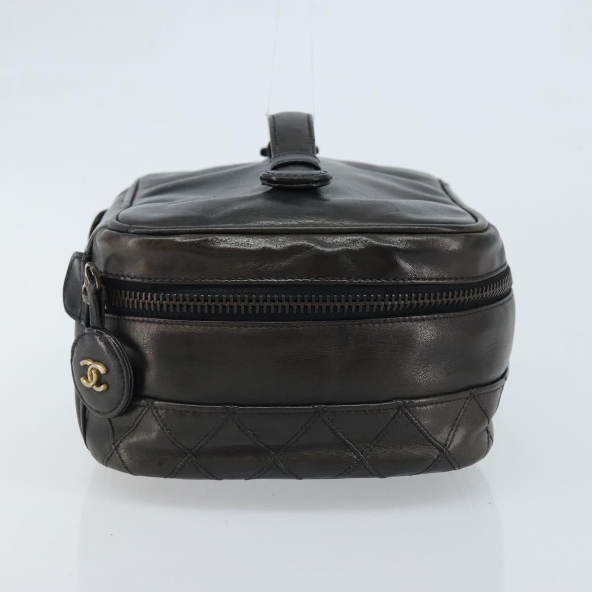 CHANEL Bicolore Vanity Hand Bag Leather Black CC Auth bs33805