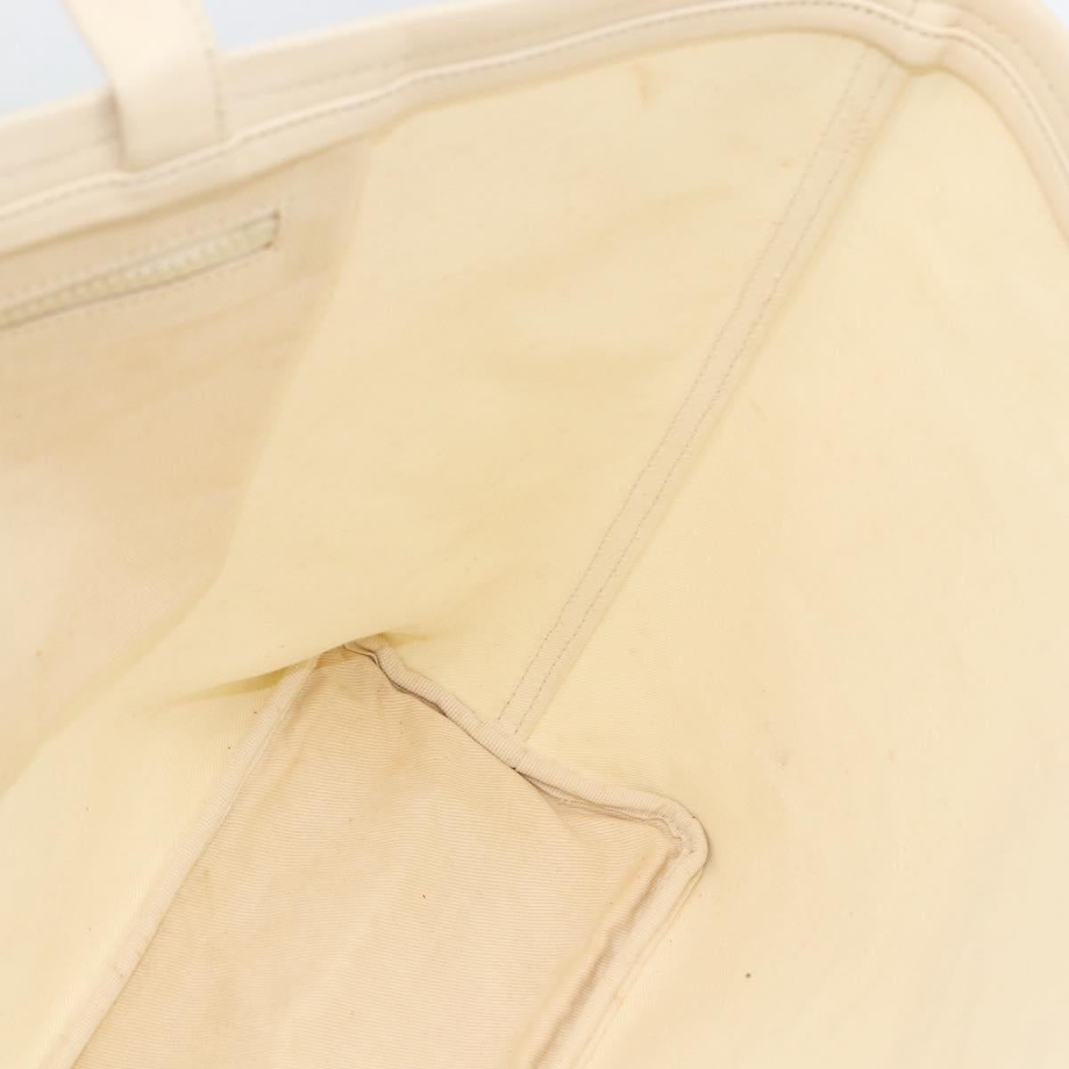 CHANEL Tote Bag Canvas Leather White Silver CC Auth bs33806