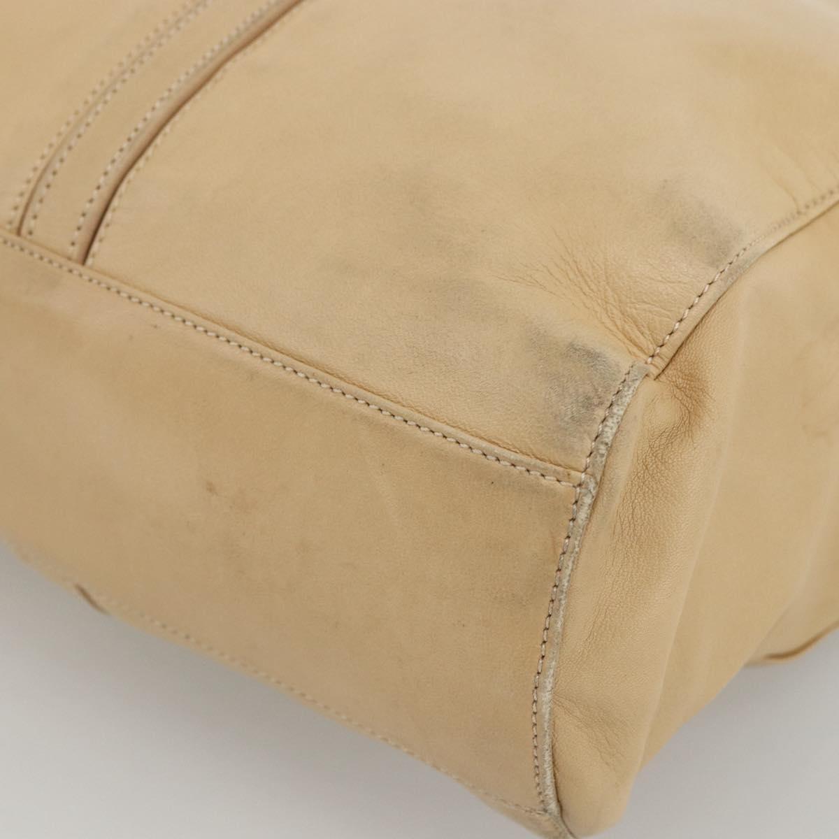 LOEWE Tote Bag Leather Beige Gold Auth bs33808