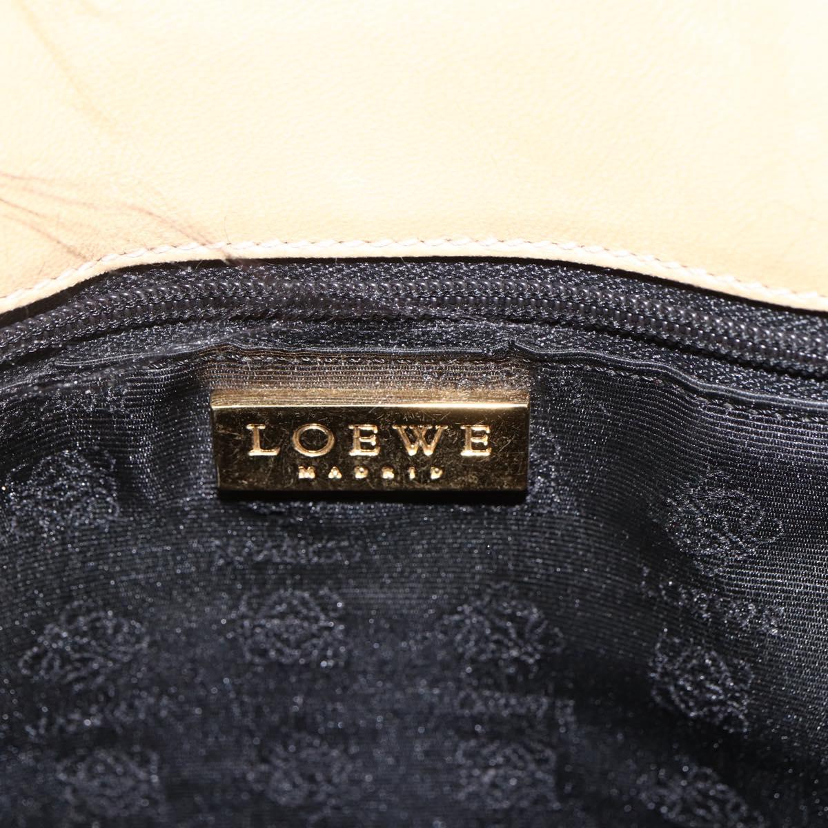 LOEWE Tote Bag Leather Beige Gold Auth bs33808