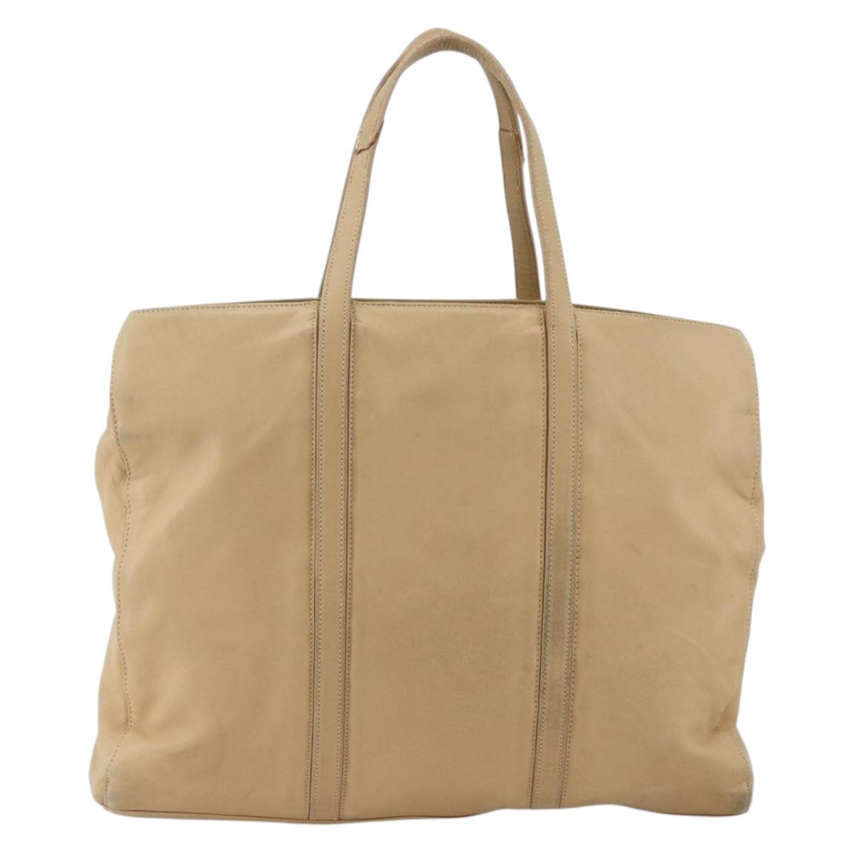LOEWE Tote Bag Leather Beige Gold Auth bs33808