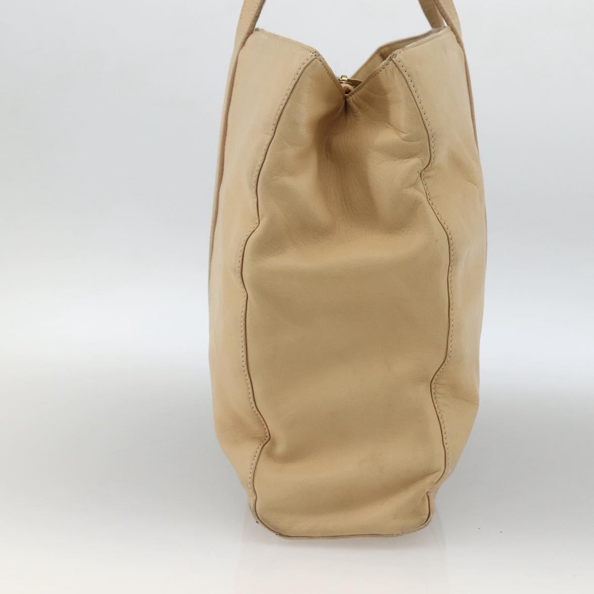 LOEWE Tote Bag Leather Beige Gold Auth bs33808