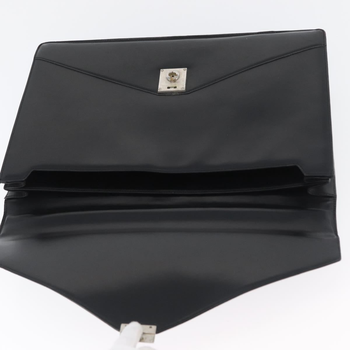 LOEWE Anagram Business Bag Leather Black Silver Auth bs33809