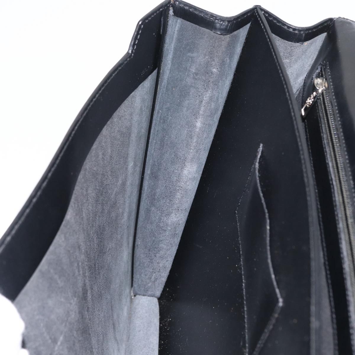 LOEWE Anagram Business Bag Leather Black Silver Auth bs33809