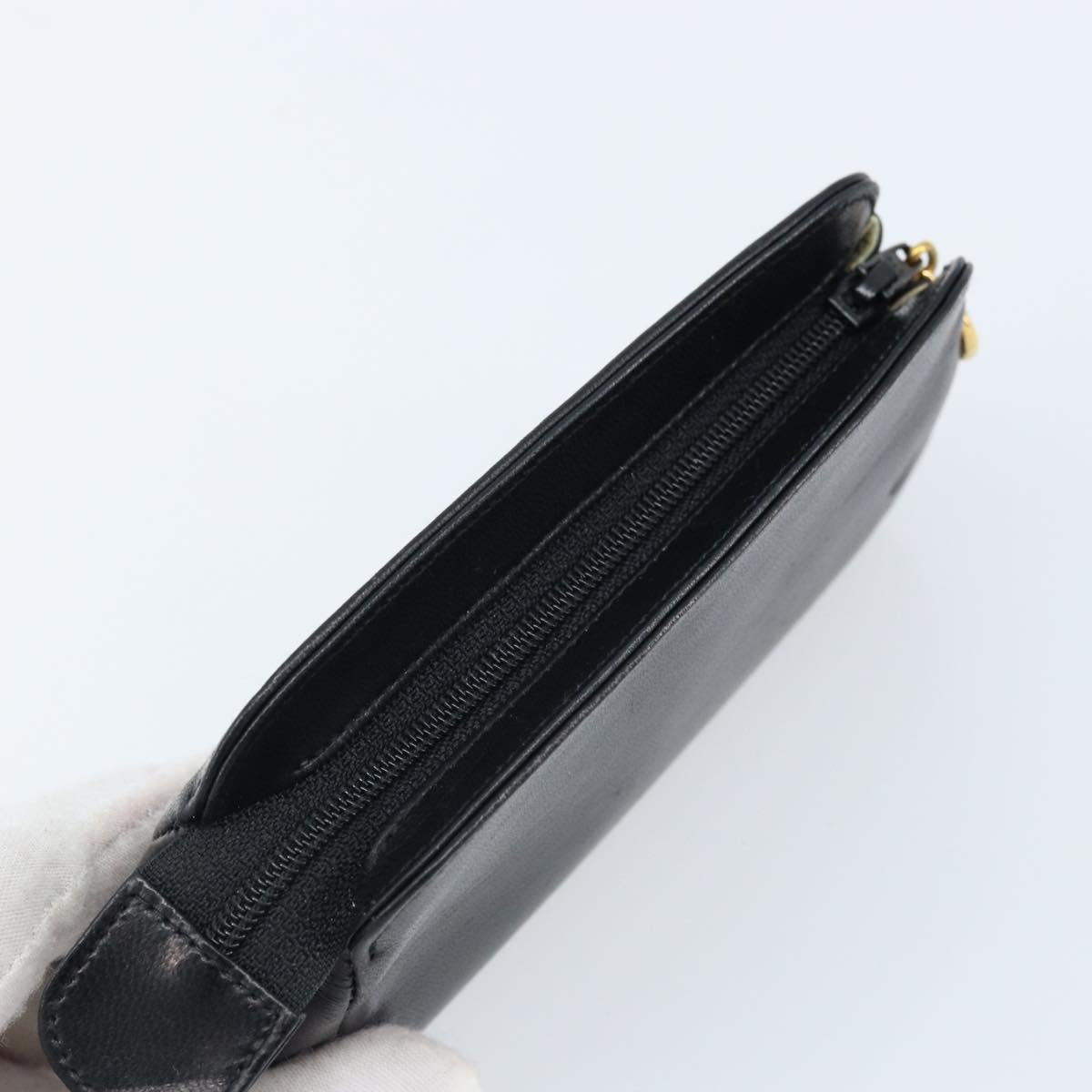 CHANEL Pouch Lamb Skin Black Gold CC Auth bs33811