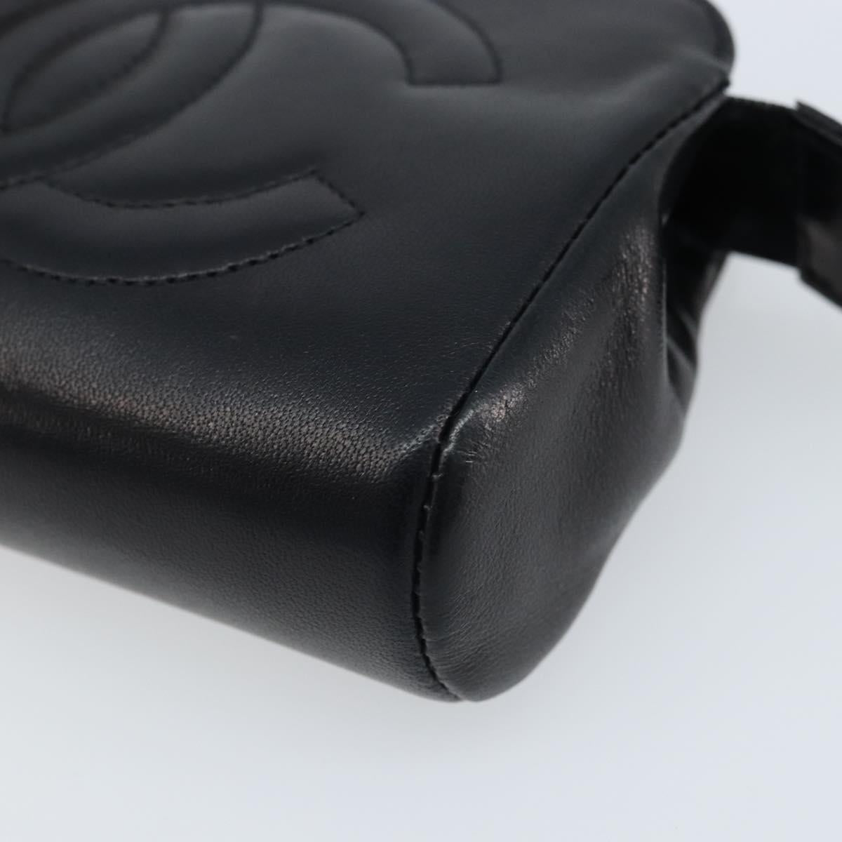 CHANEL Pouch Lamb Skin Black Gold CC Auth bs33811