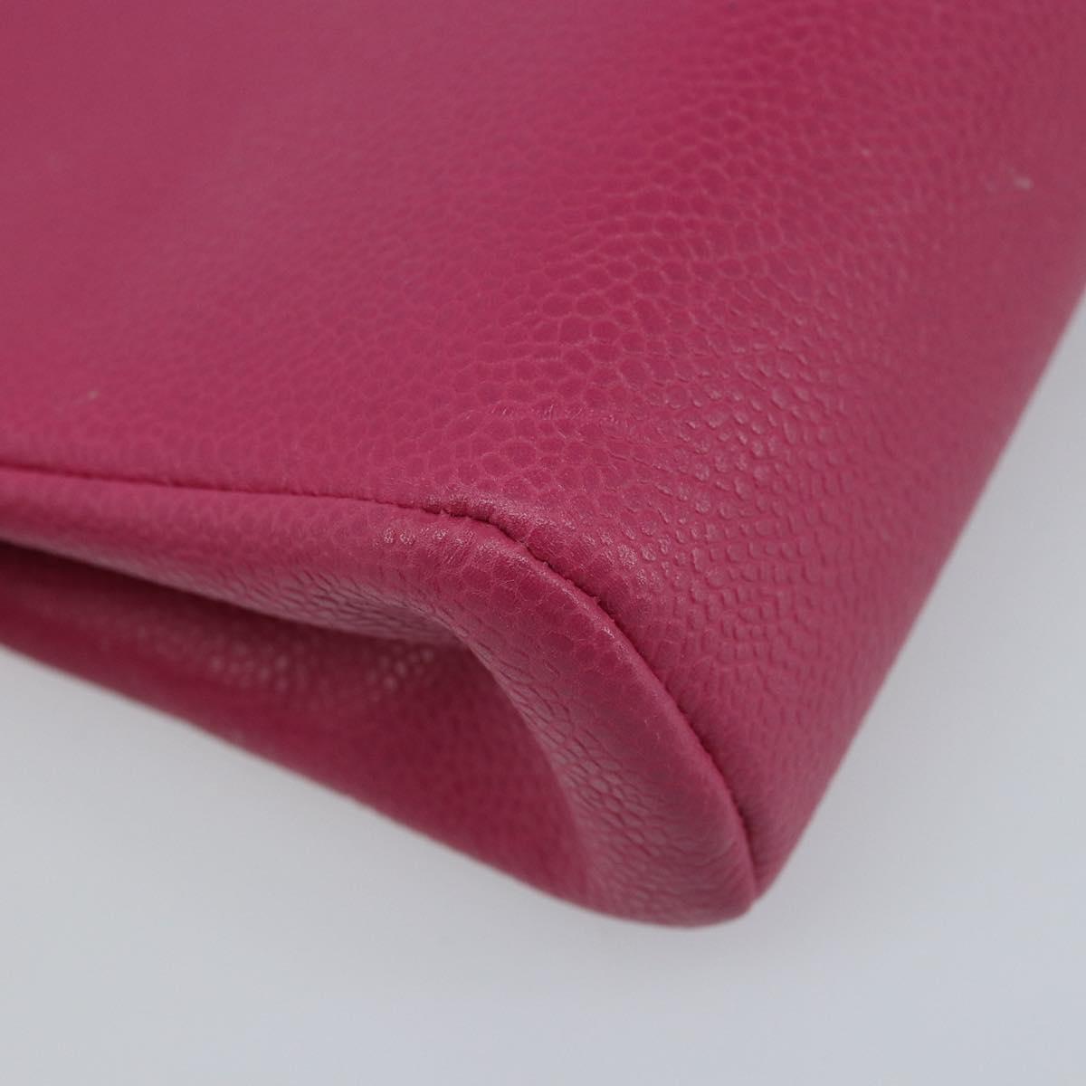 CHANEL COCO Mark Pouch Caviar Skin Pink Gold CC Auth bs33812
