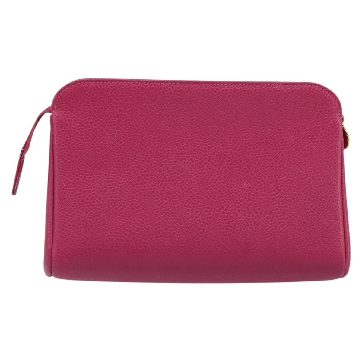 CHANEL COCO Mark Pouch Caviar Skin Pink Gold CC Auth bs33812