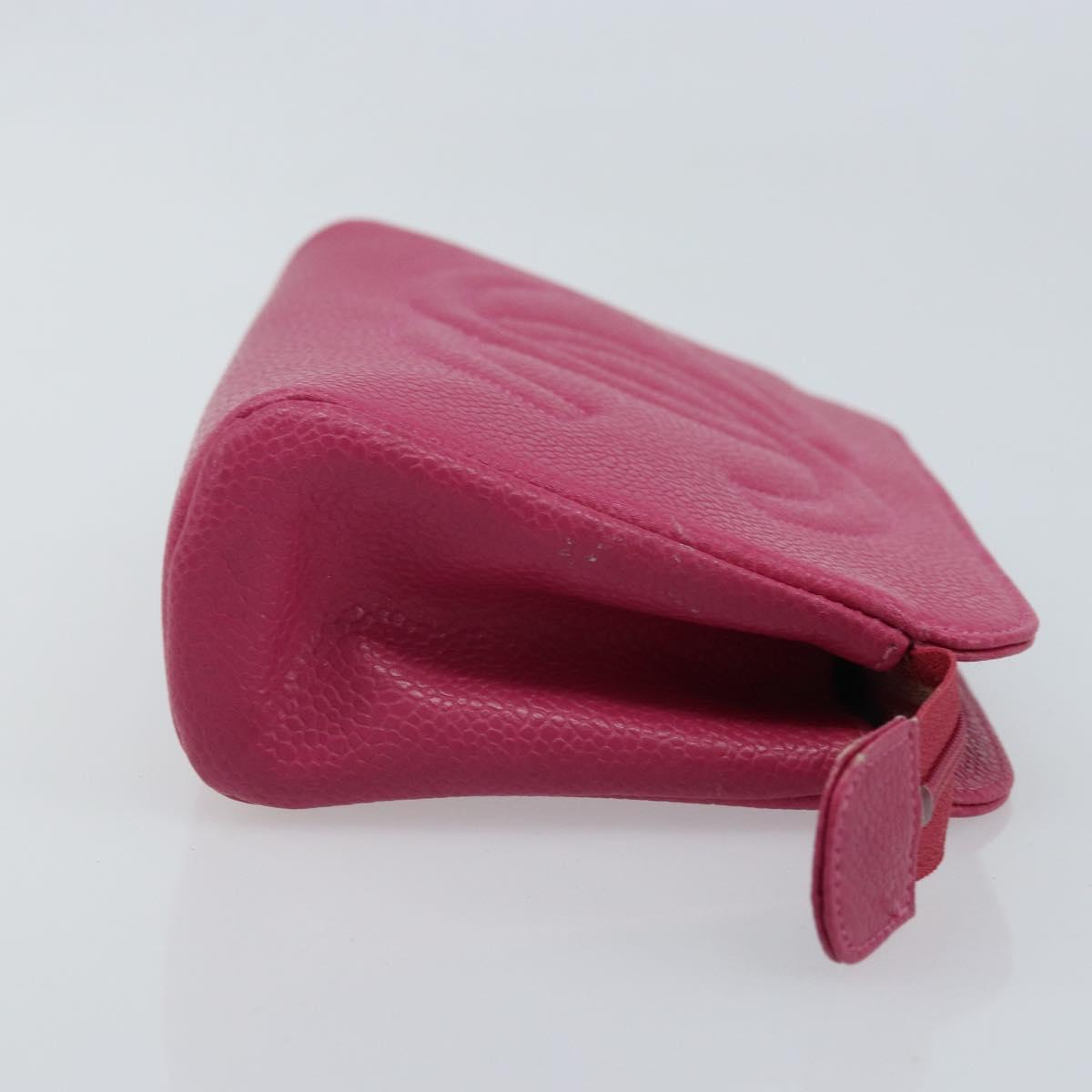 CHANEL COCO Mark Pouch Caviar Skin Pink Gold CC Auth bs33812