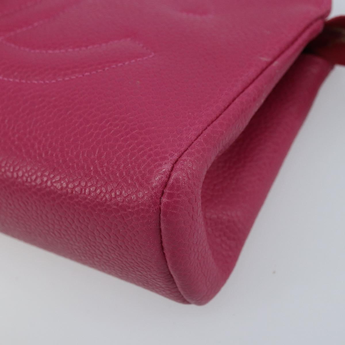 CHANEL COCO Mark Pouch Caviar Skin Pink Gold CC Auth bs33812