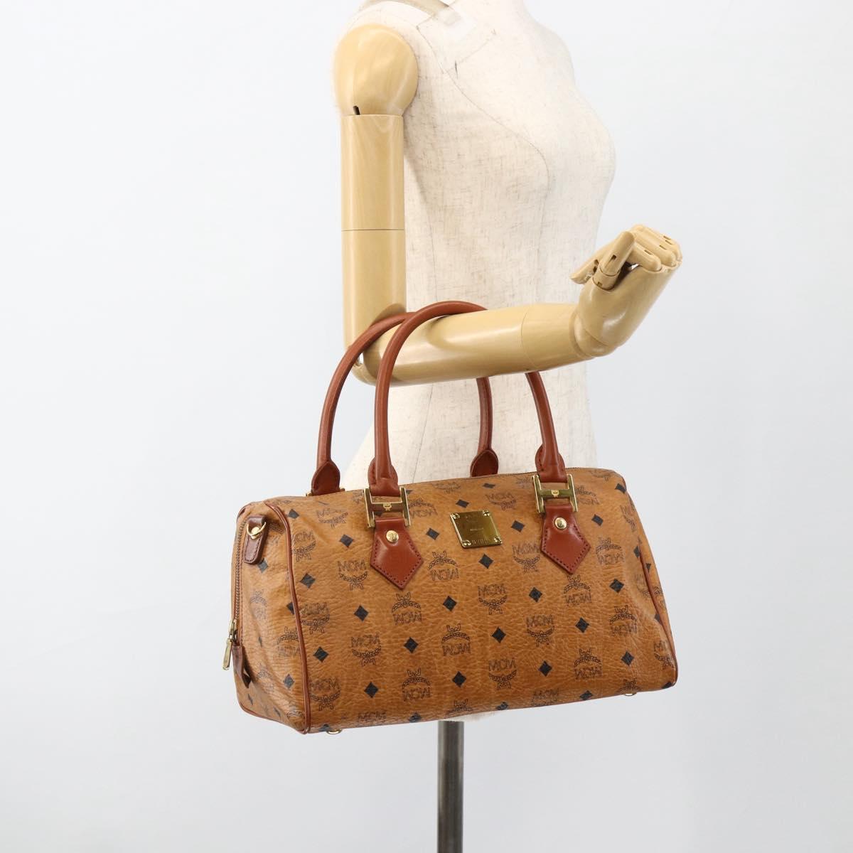 MCM Vicetos Logogram Hand Bag PVC Leather Brown Gold Auth bs33817