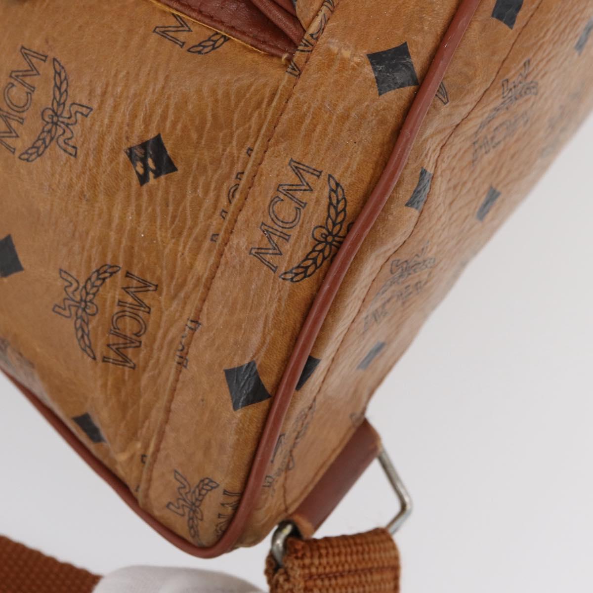 MCM Vicetos Logogram Backpack PVC Leather Brown Gold Auth bs33818