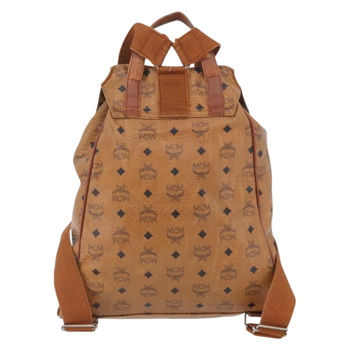 MCM Vicetos Logogram Backpack PVC Leather Brown Gold Auth bs33818