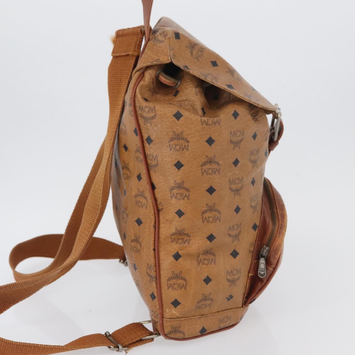 MCM Vicetos Logogram Backpack PVC Leather Brown Gold Auth bs33818