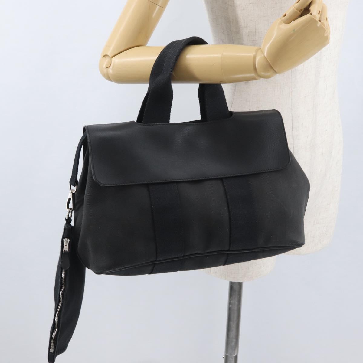HERMES Valparaiso PM Hand Bag Canvas Leather Black Silver Auth bs33821