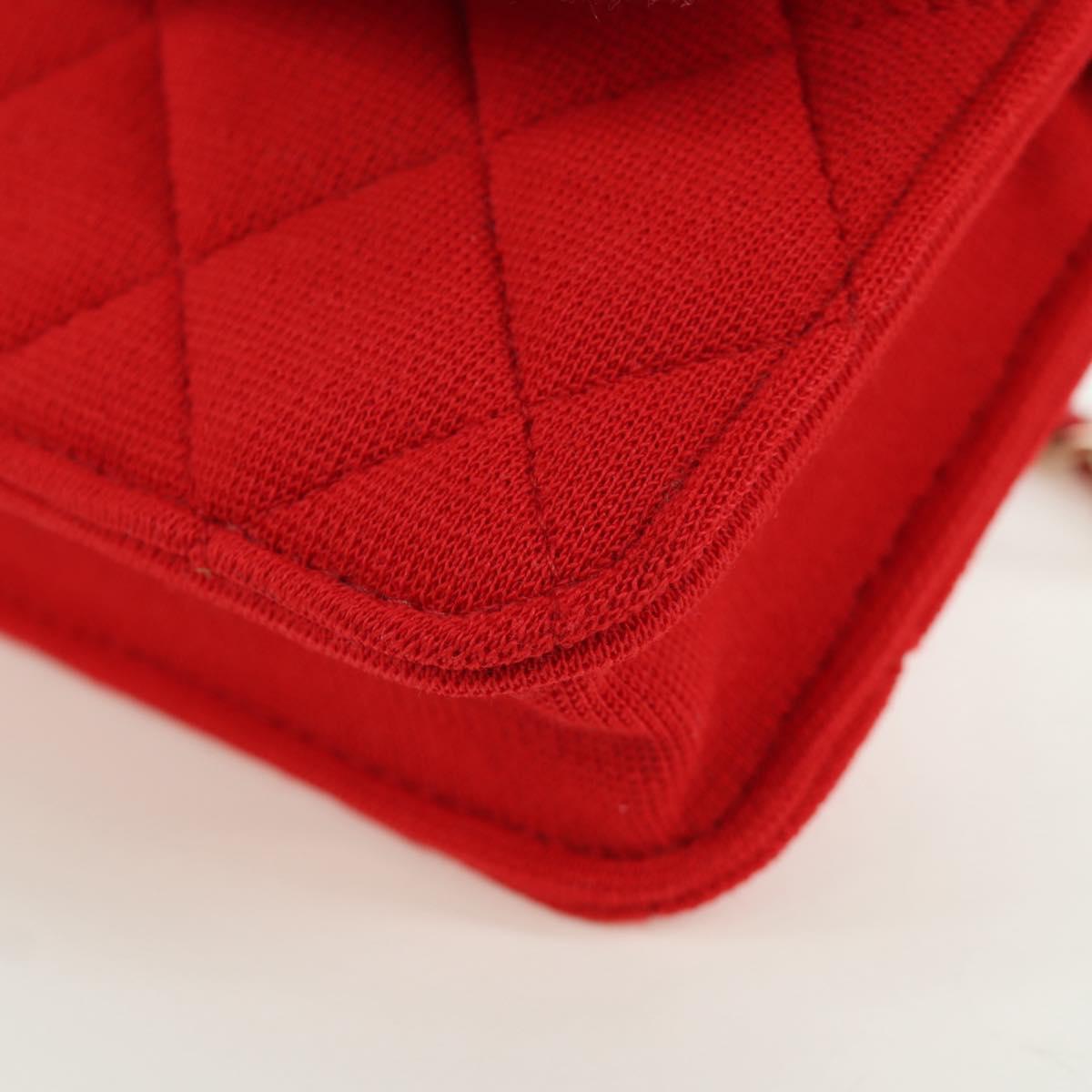 CHANEL Matelasse Chain Shoulder Bag Cotton Red Gold CC Auth bs33822SAM