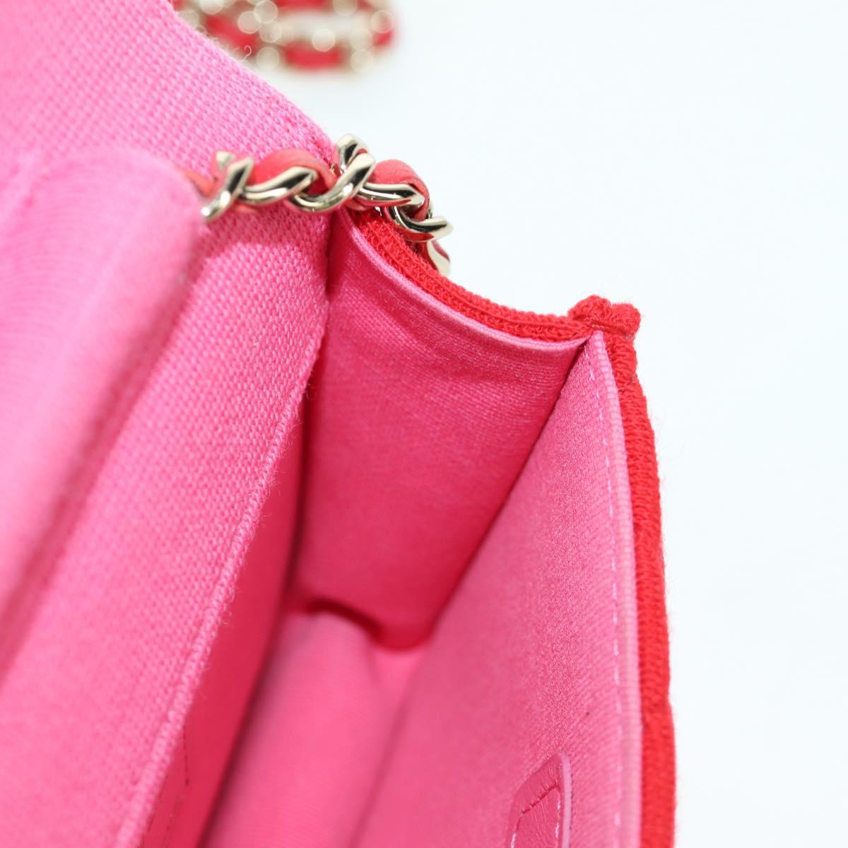 CHANEL Matelasse Chain Shoulder Bag Cotton Red Gold CC Auth bs33822SAM